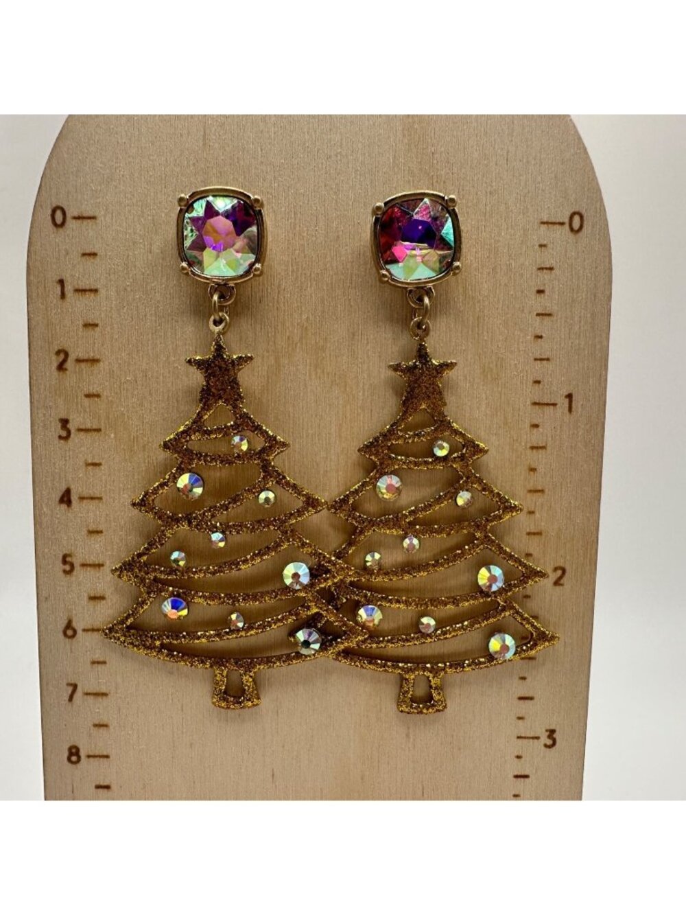 Gold Glitter Color Winter Christmas Xmas Tree Shape Drop Dangle Hook Earrings